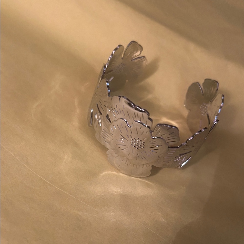 Silver Floral Cutout Cuff Bracelet - Women's Jewelry